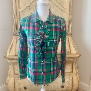 💗 Ralph Lauren Plaid Button Up Shirt Ruffled